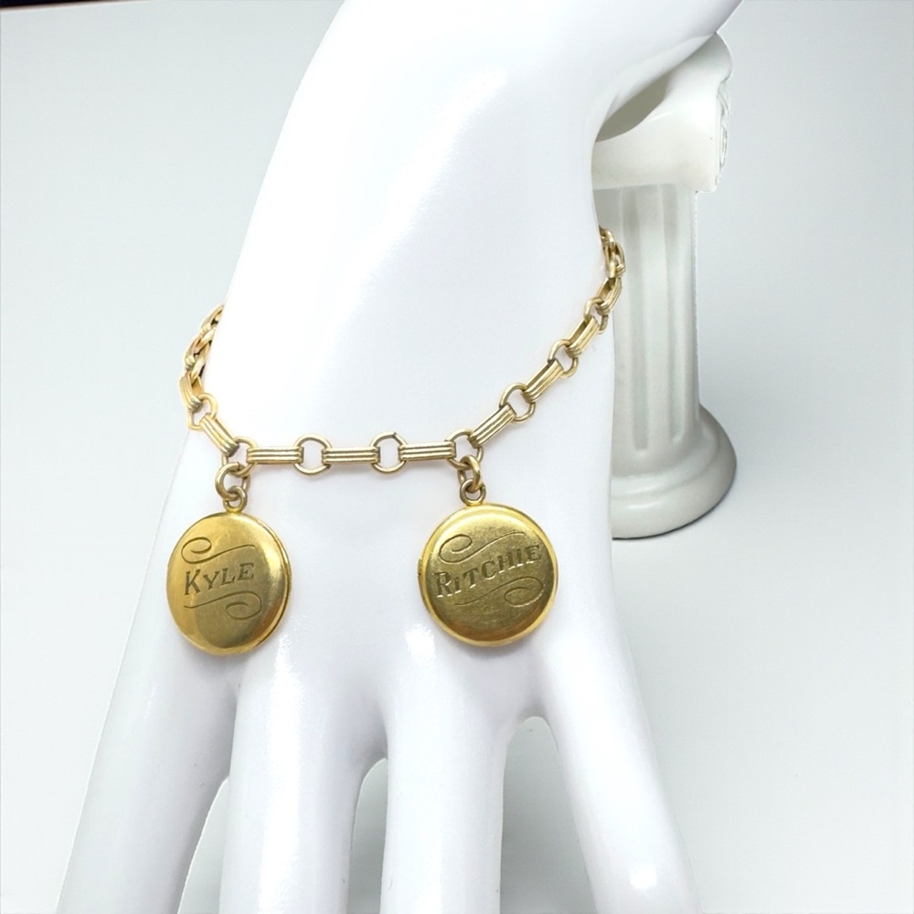 Vintage Gold Filled Two Monogram Photo Locket Bracelet